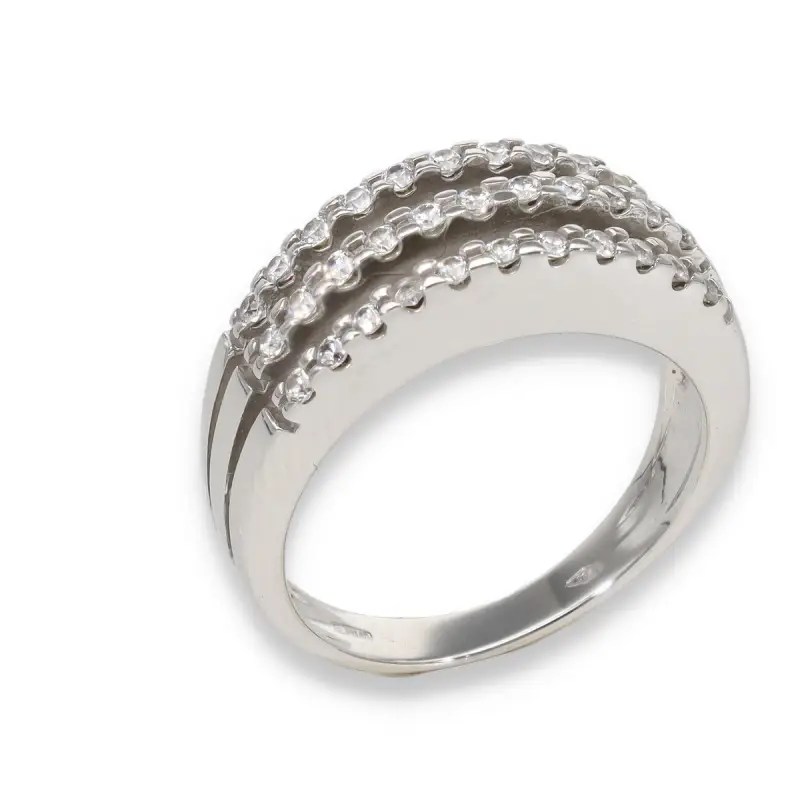 Anello fascia oro bianco e diamanti miniatura 3