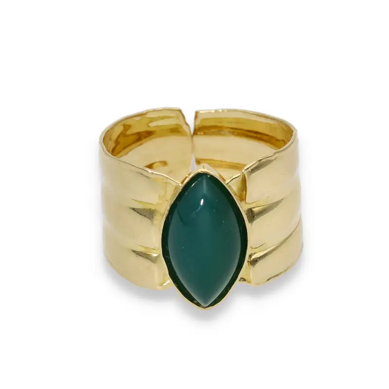 Anello fascione oro giallo con pietra verde