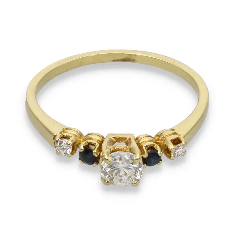Anello in oro giallo 18kt con diamanti e zaffiri