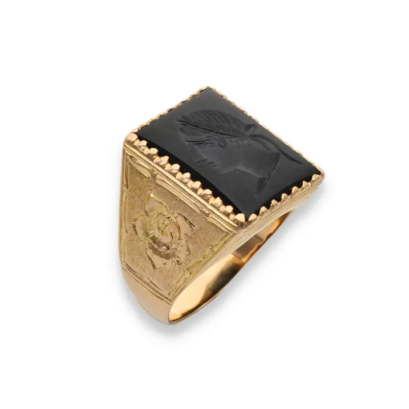 Anello maschile oro giallo con onice disegnato miniatura 2