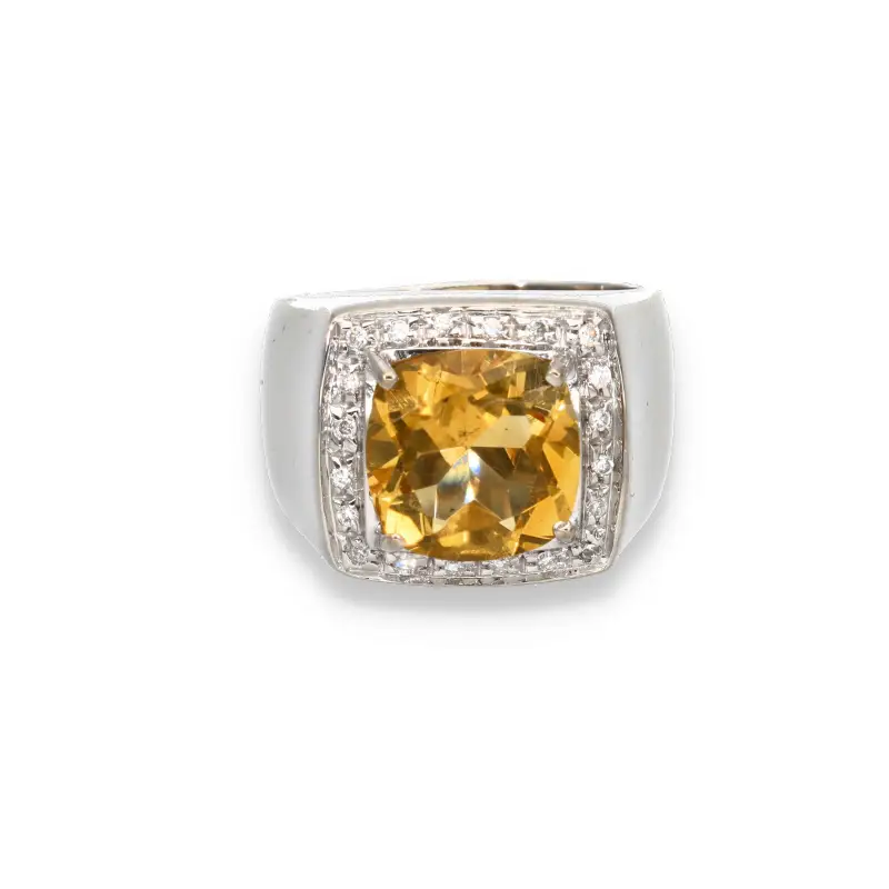 Anello oro bianco 18kt con citrino e diamanti