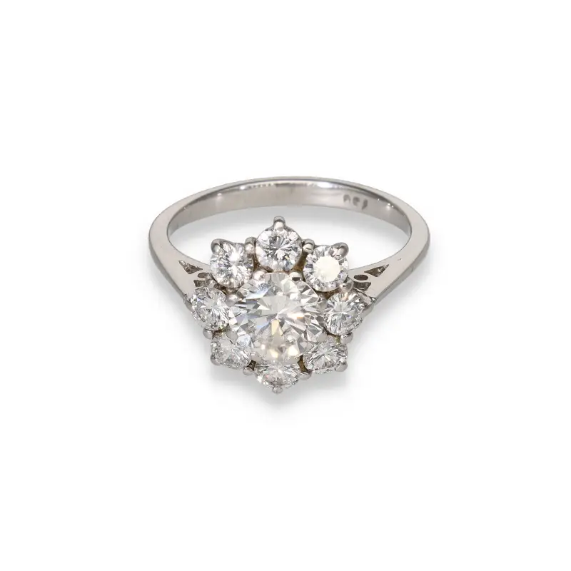 Anello oro bianco a margherita di diamanti