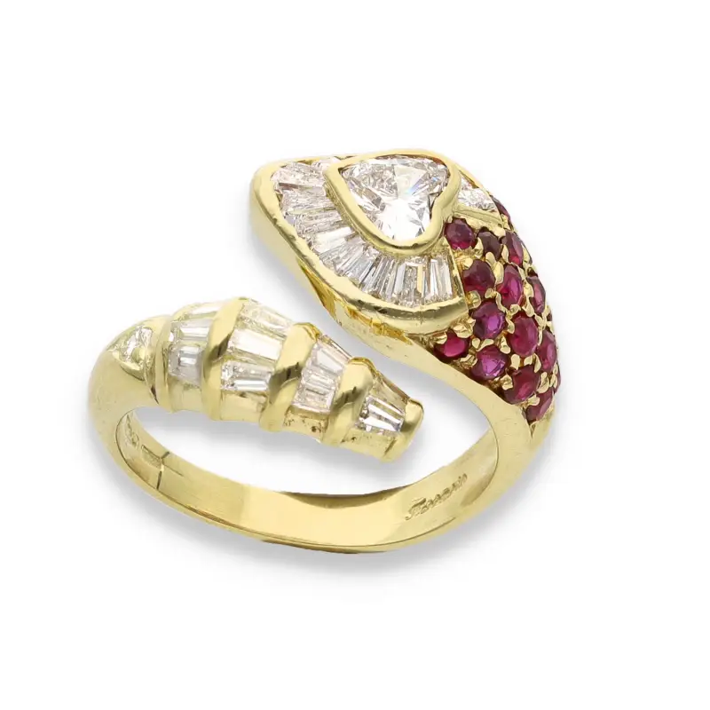Anello serpente oro giallo 18kt rubini e diamanti