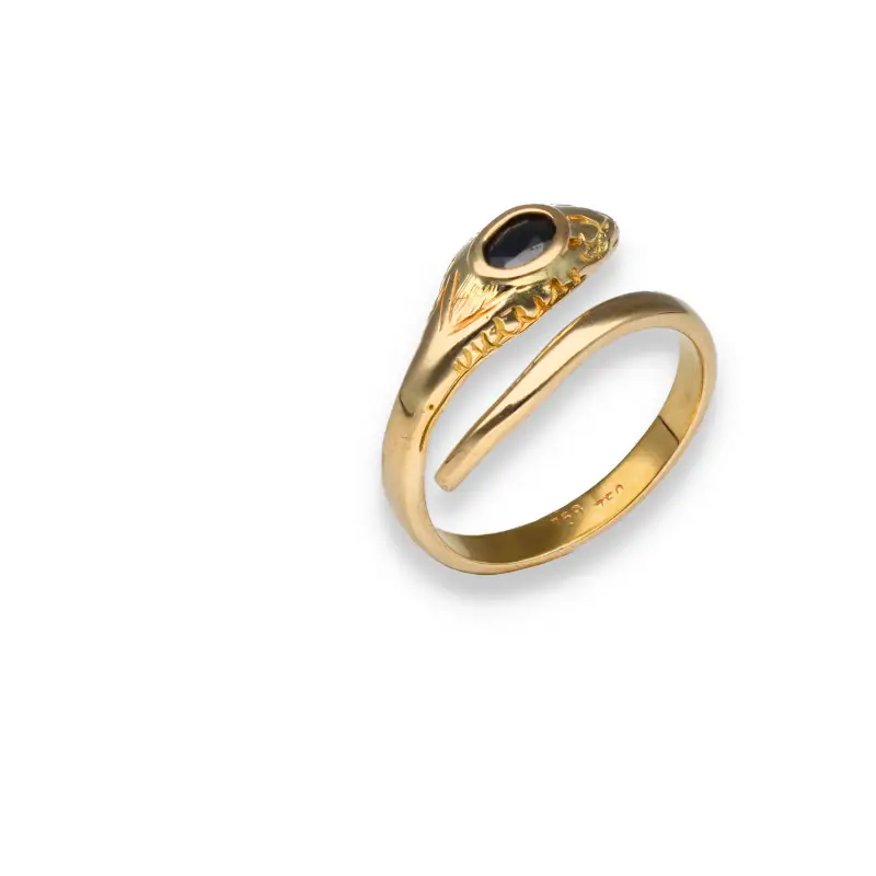 Anello serpentina in Oro Giallo 18kt e pietra blu