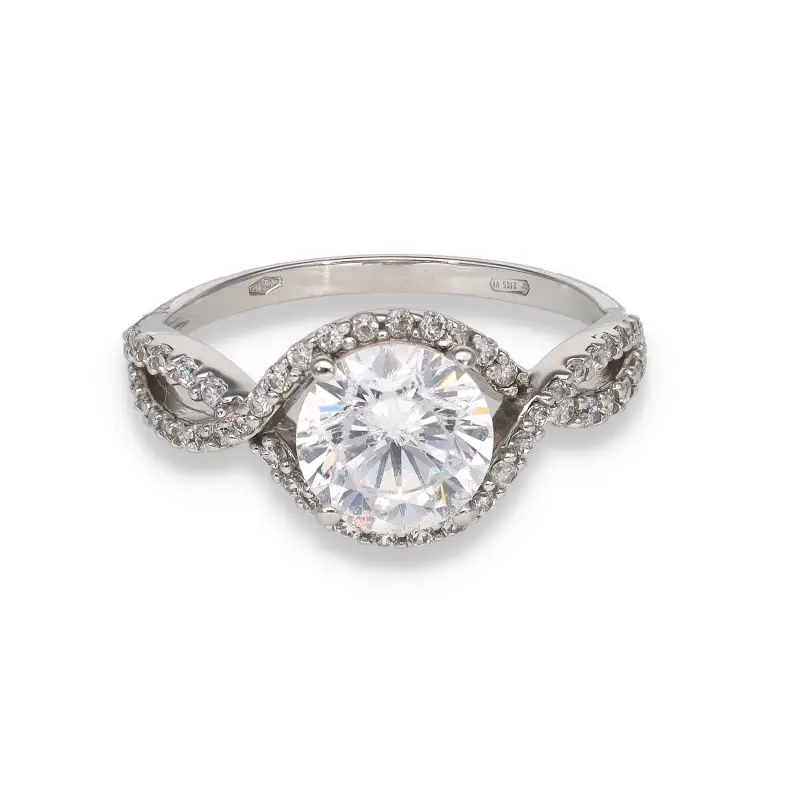 Anello solitario in oro bianco 18kt e zirconi