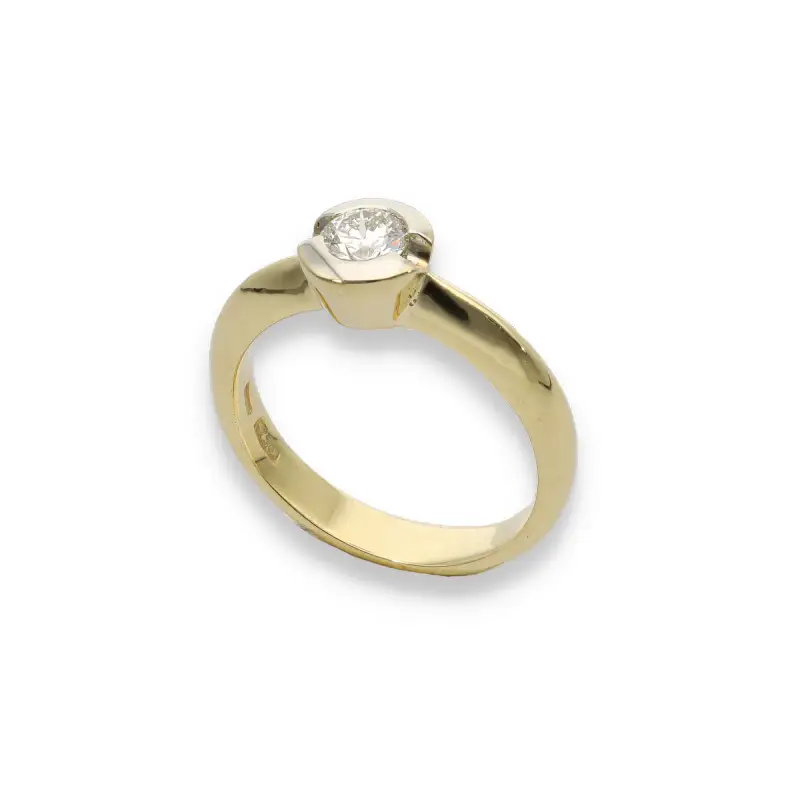 Anello solitario in oro giallo e bianco miniatura 3
