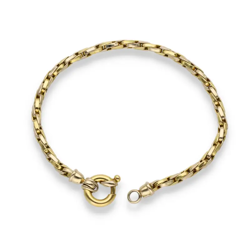 Bracciale intrecciato a maglia alternata in oro bianco e giallo