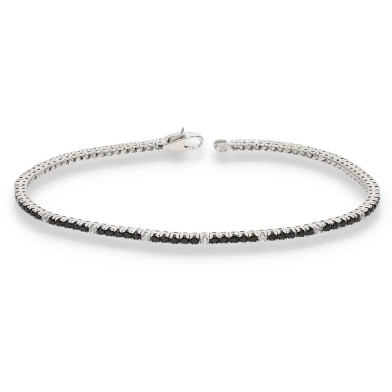 Bracciale tennis in oro bianco con zirconi bianchi e neri