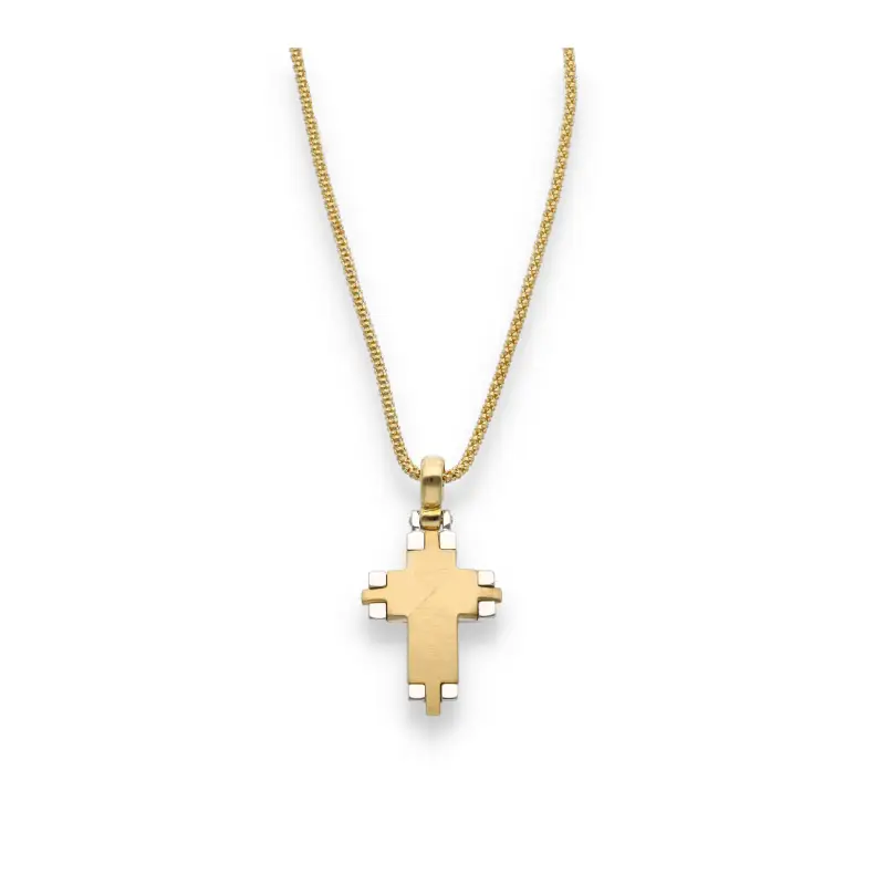 Catena tubolare con croce oro giallo satinato