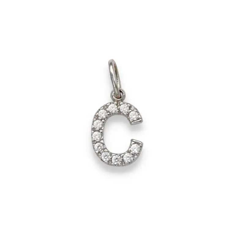 Ciondolo C oro bianco e zirconi