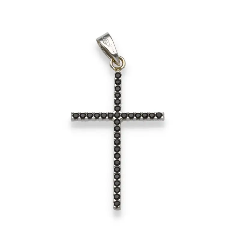 Ciondolo croce con zirconi bianchi e neri