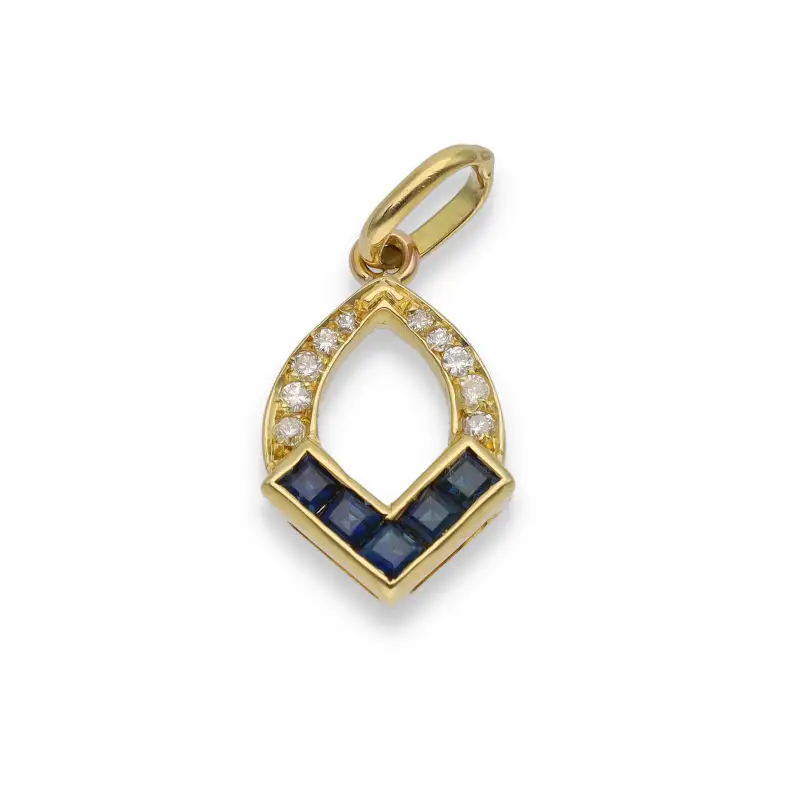 Ciondolo in oro giallo diamanti e zaffiri