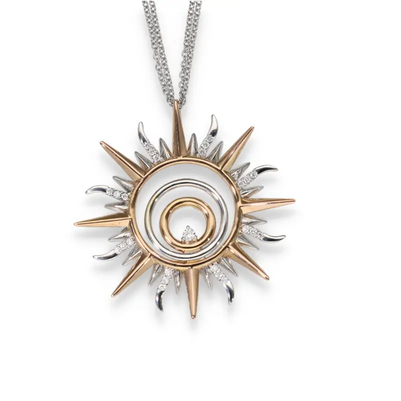 Collana con pendente sole in oro bianco rosa e zirconi miniatura 2