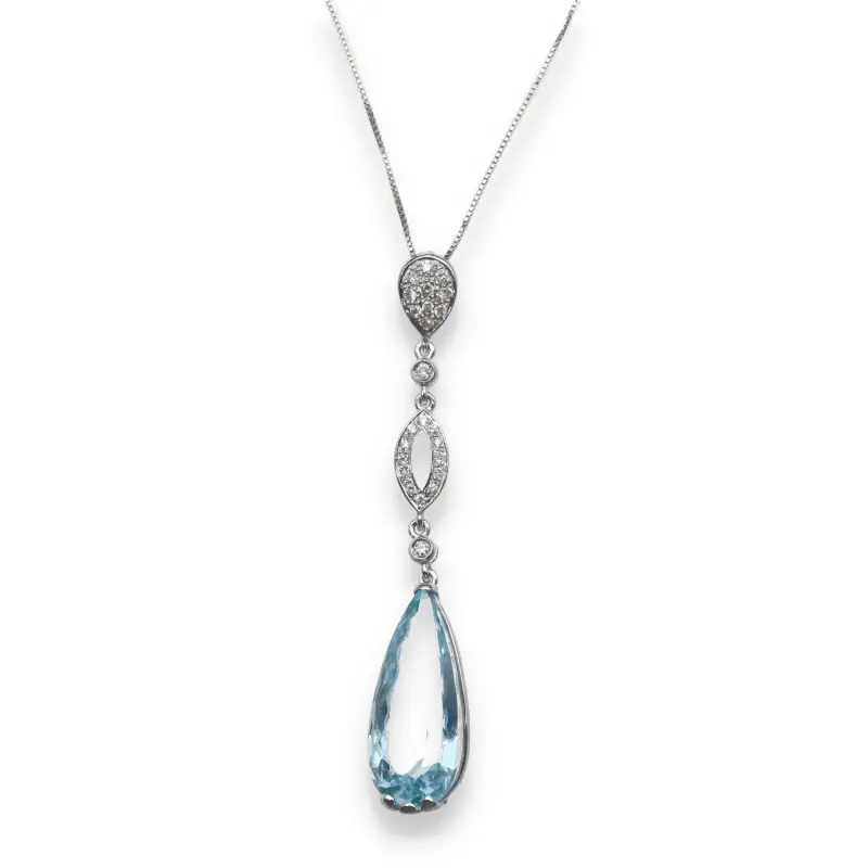 Collana in oro bianco 18kt con pendente di diamanti e topazio