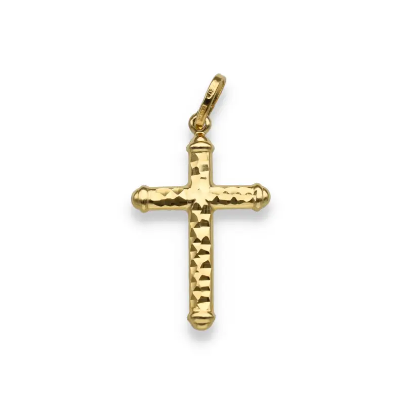 Croce in oro giallo intagliata
