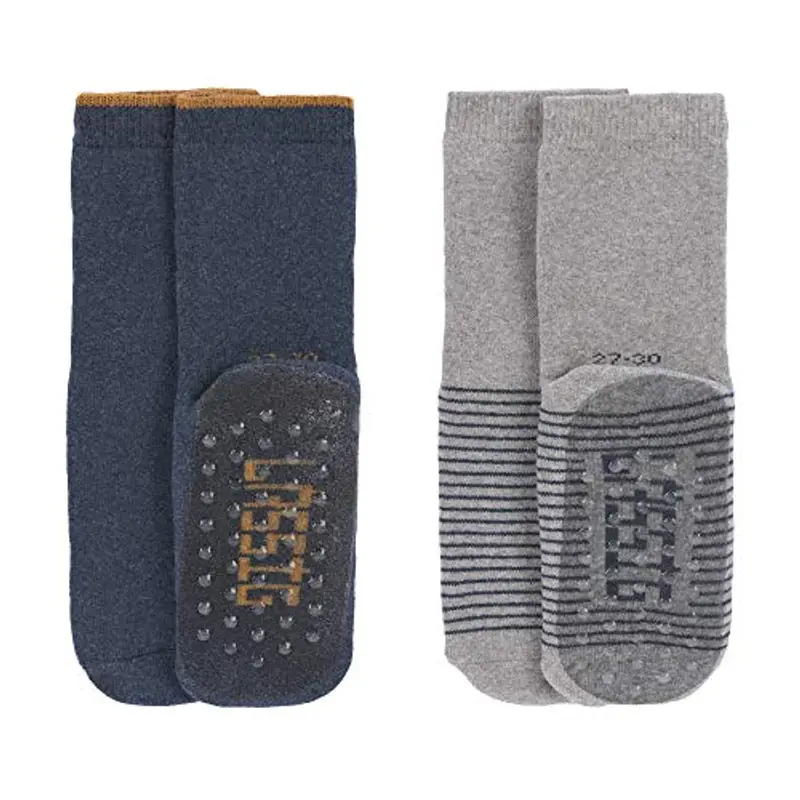 LÄSSIG Calzini antiscivolo unisex per bambini Set di 2/ Blu Grigio Taglia 19