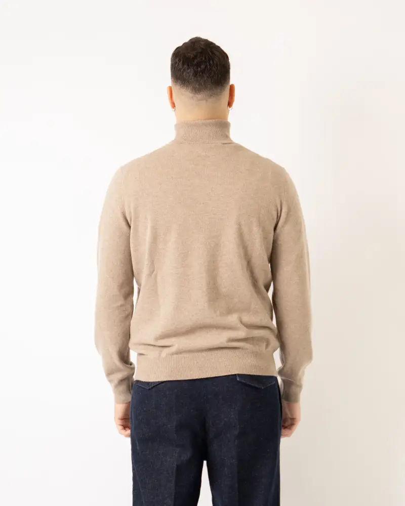 La Filiera Maglia Collo Alto Fango in Tessuto Misto Lana Cashmere