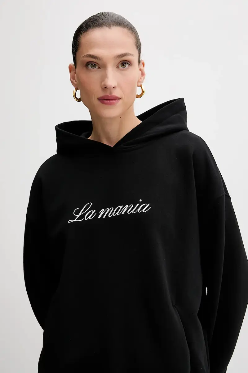 felpa donna colore nero con cappuccio con applicazione ROCKY miniatura 4