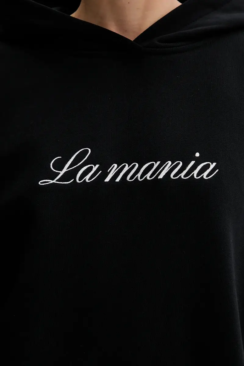 felpa donna colore nero con cappuccio con applicazione ROCKY miniatura 5