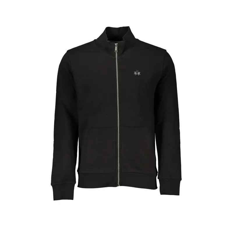 Felpa Uomo Nera Zip Regular Fit Felpata Logo Nero