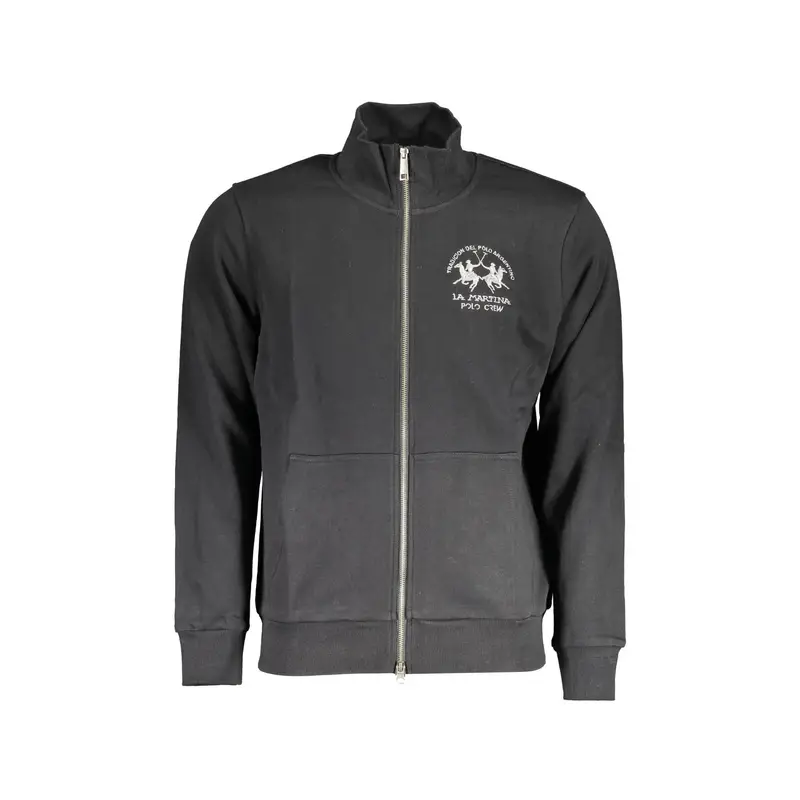 Felpa Uomo Nera Zip Ricamo Logo Nero
