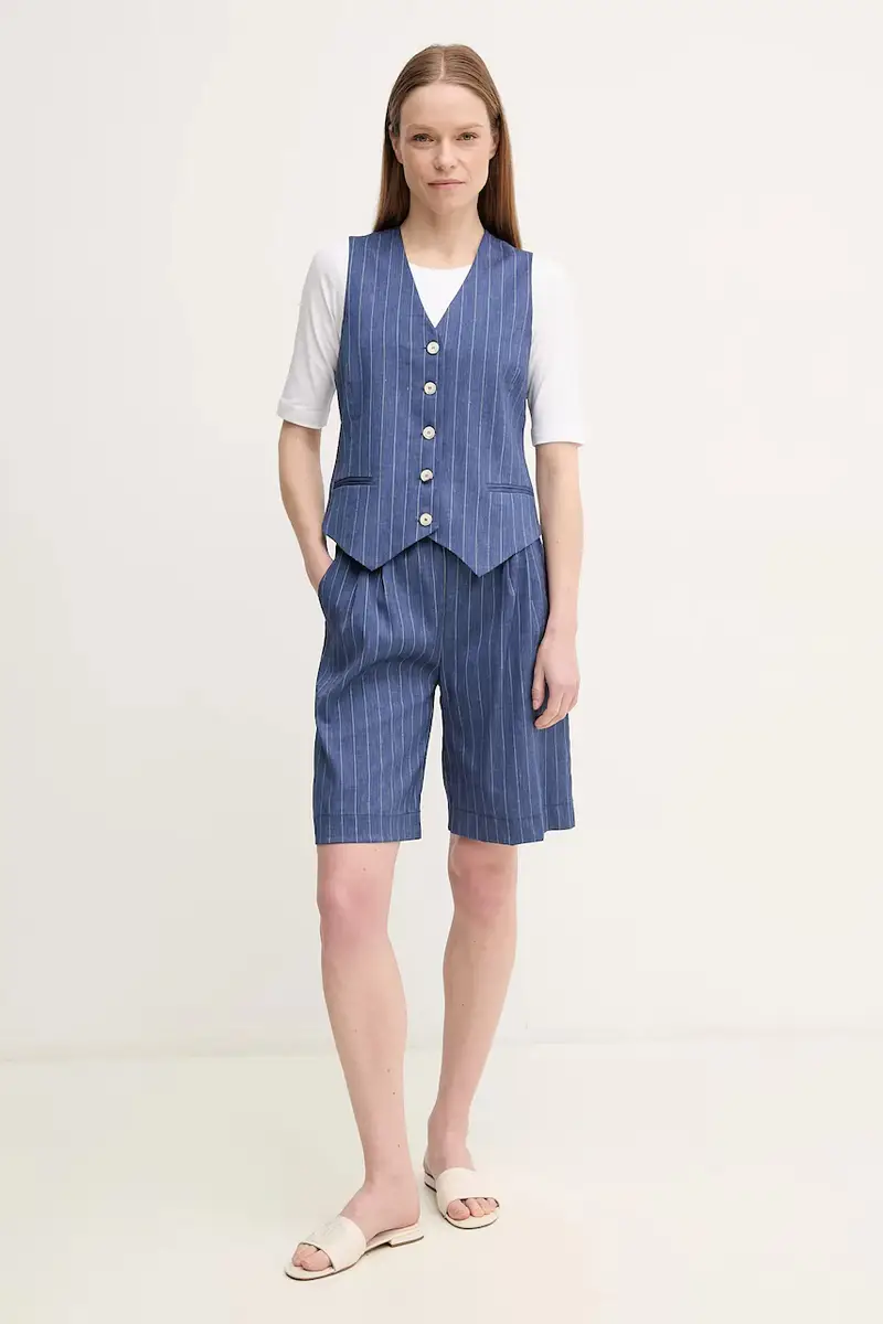 gilè con aggiunta di lino GWEN colore blu navy GWEN miniatura 2