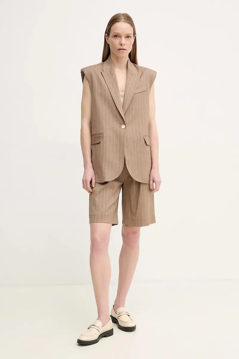 pantaloncini in lino misto SOLANGE donna colore beige SOLANGE miniatura 2