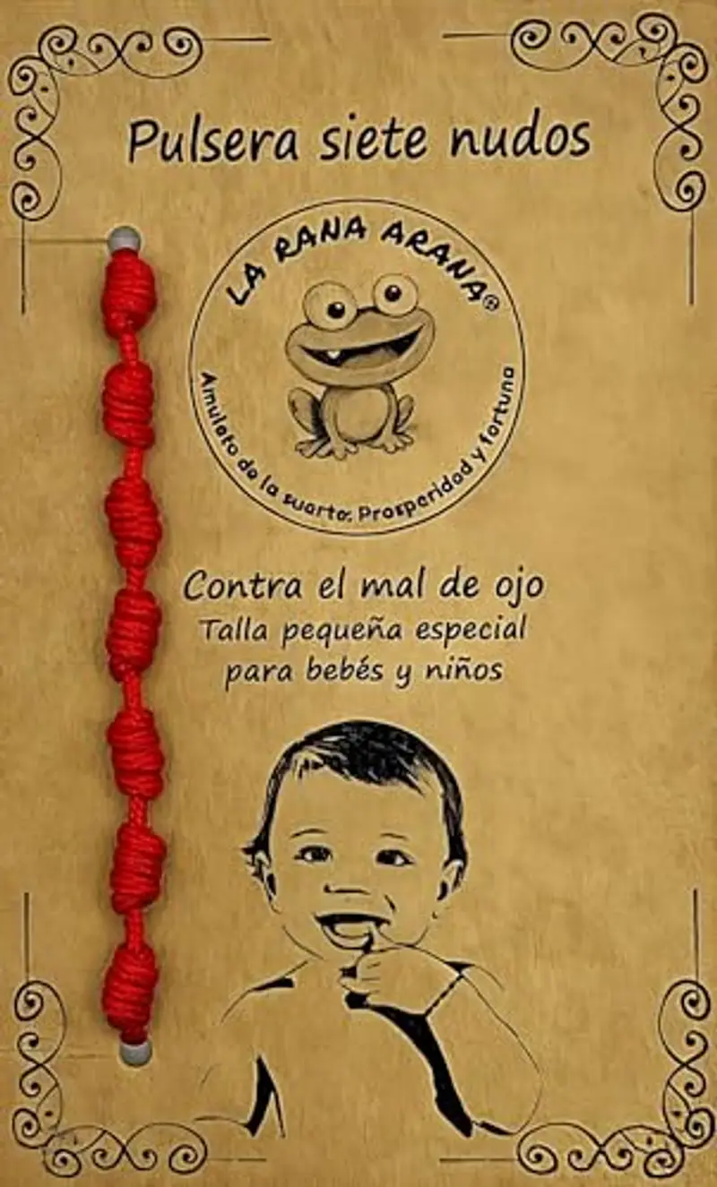 LA RANA ARANA - Bracciale con sette nodi rosso per neonati e bambini - Contro il malocchio - Filo rosso protezione