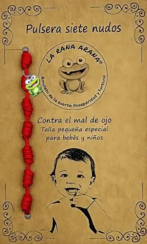 LA RANA ARANA - Bracciale con sette nodi rosso per neonati e bambini - Contro il malocchio - Filo rosso protezione