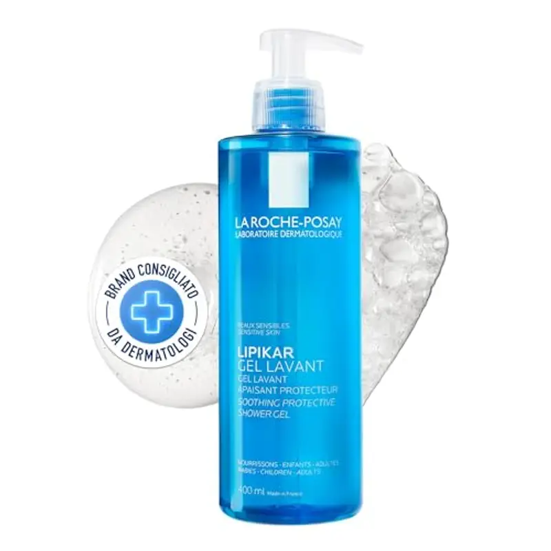 La Roche-Posay Lipikar, Gel Detergente Lenitivo Per Viso e Corpo, Per Pelli Sensibili e Secche, Pelle Idratata ed Effetto Anti-Secchezza, Con Niacinamide e Burro di Karité, Surgras, 400 ml