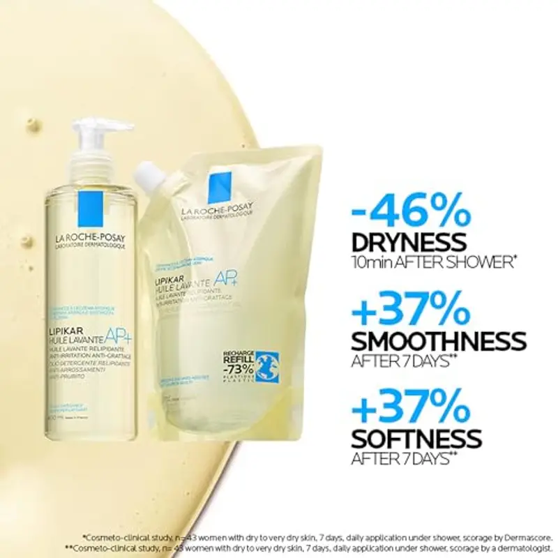 La Roche-Posay Lipikar Olio Detergente AP+ Refill Pack, Ricarica Olio Doccia, Per Pelli Sensibili, Anti-Arrossamento, Ultra-Idratante, Con Aqua Posae Filiformis, Burro di Karité, Niacinamide, 400 ml miniatura 3