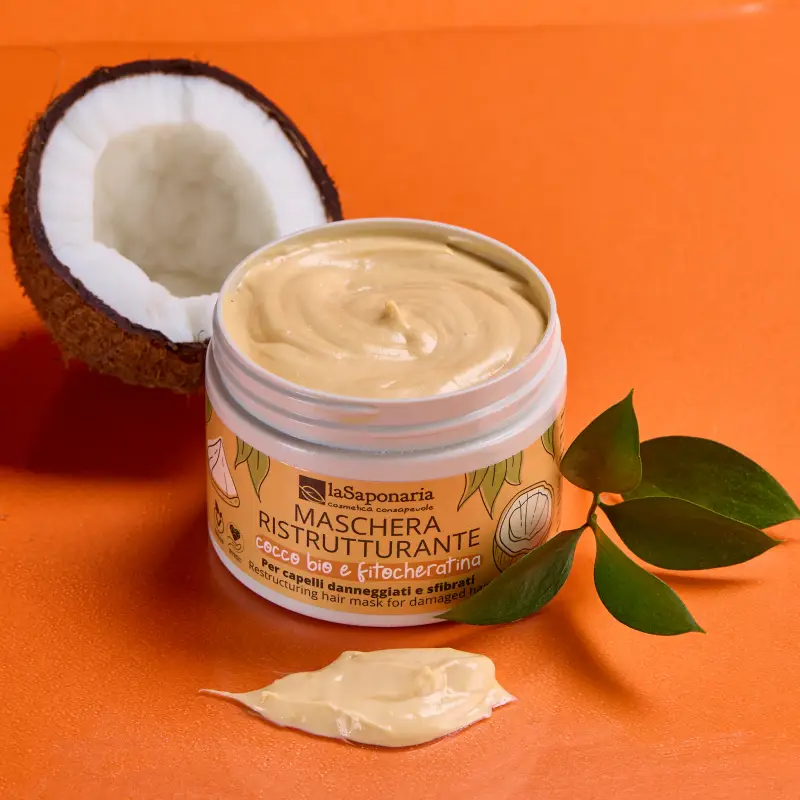 Capelli e Cute Maschera ristrutturante - Cocco Bio e Fitocheratina - Maschera capelli secchi, Maschera capelli rovinati, Capelli secchi, C miniatura 2