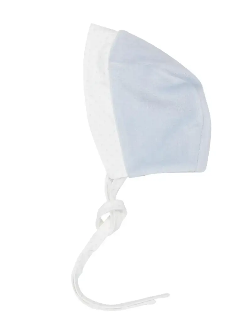 Cuffia neonato azzurra orli pois Azzurro