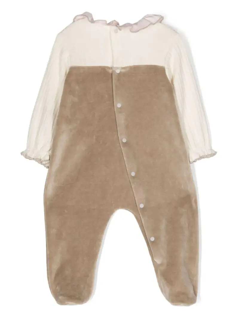 Tutina marrone-rosa neonata pile Beige miniatura 3