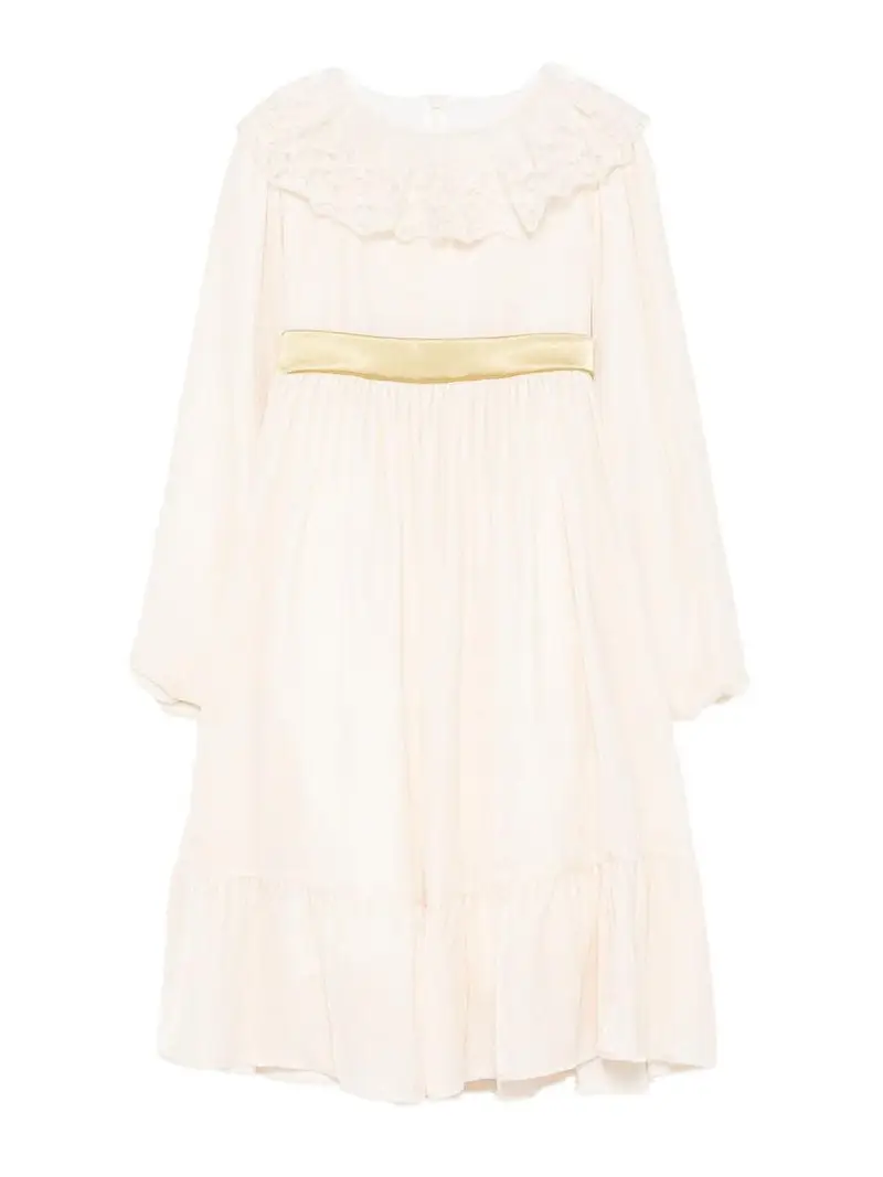 Vestito Con Colletto In Pizzo Beige