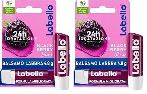 Labello Blackberry Shine Burrocacao Labbra 4.8 g, Balsamo Labbra Colorato All'Aroma Di More, Lip Balm Idratante 24H Con