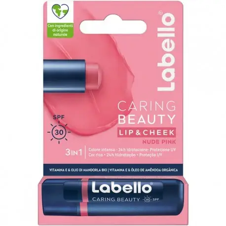 Labello Caring Beauty 3In1 Spf30 Vitamina E & Olio Di Mandorla Bio Nude Pink