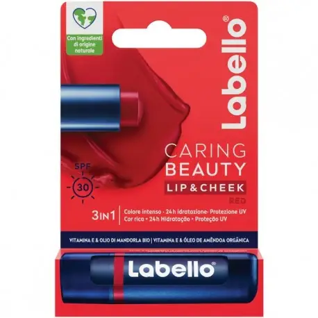 Labello Caring Beauty 3In1 Spf30 Vitamina E & Olio Di Mandorla Bio Red