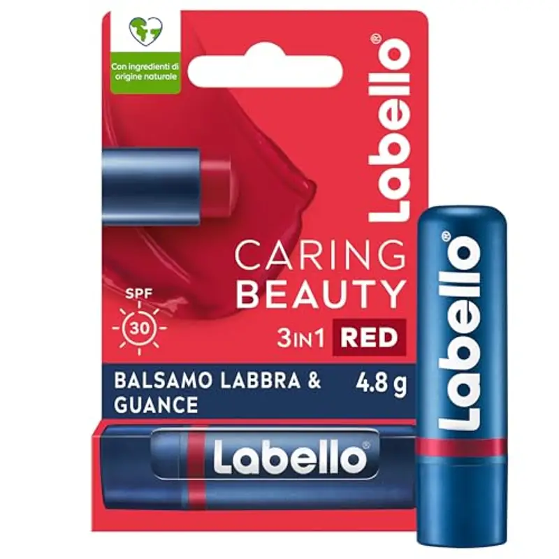 Labello Caring Beauty Lip & Cheek Red 4.8 g, Burrocacao labbra e guance con una nota di colore rosso, Balsamo labbra