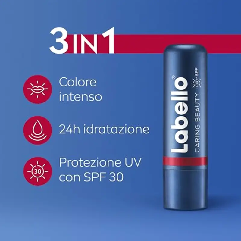 Labello Caring Beauty Lip & Cheek Red 4.8 g, Burrocacao labbra e guance con una nota di colore rosso, Balsamo labbra miniatura 2