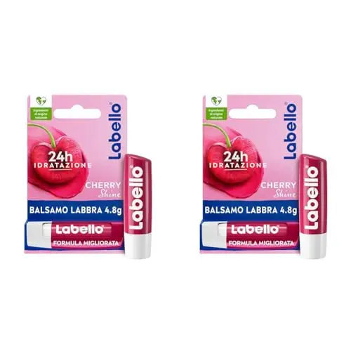 Labello Cherry Shine Burrocacao labbra 4.8 g, Balsamo labbra colorato e nutriente all'aroma di ciliegia, Lip balm