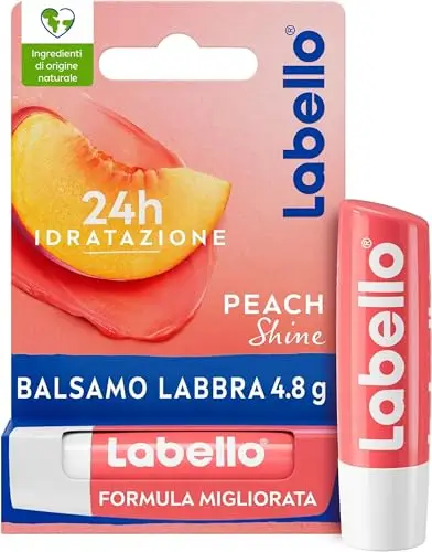 Labello Peach Shine Burrocacao Labbra 4.8 g, Balsamo Labbra Colorato All'Aroma Di Pesca, Lip Balm Idratante 24H Con