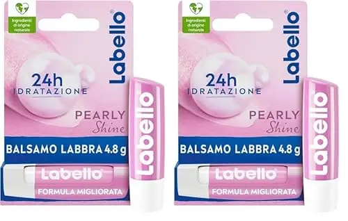 Labello Pearly Shine Burrocacao labbra 4.8 g, Balsamo labbra colorato e nutriente con estratti di perla e seta, Lip