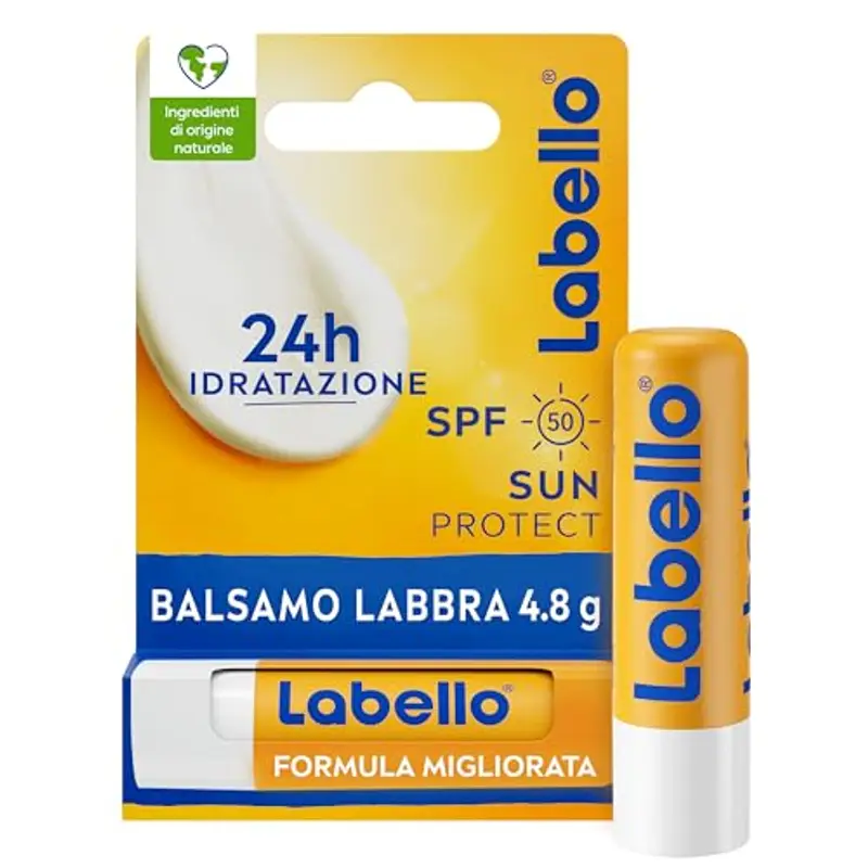 Labello Sun Protect Burrocacao labbra SPF50 4.8 g, Balsamo labbra con filtri UVA/UVB, cera d'api e oli naturali, Burrocacao protezione solare 50 idratante per 24 ore