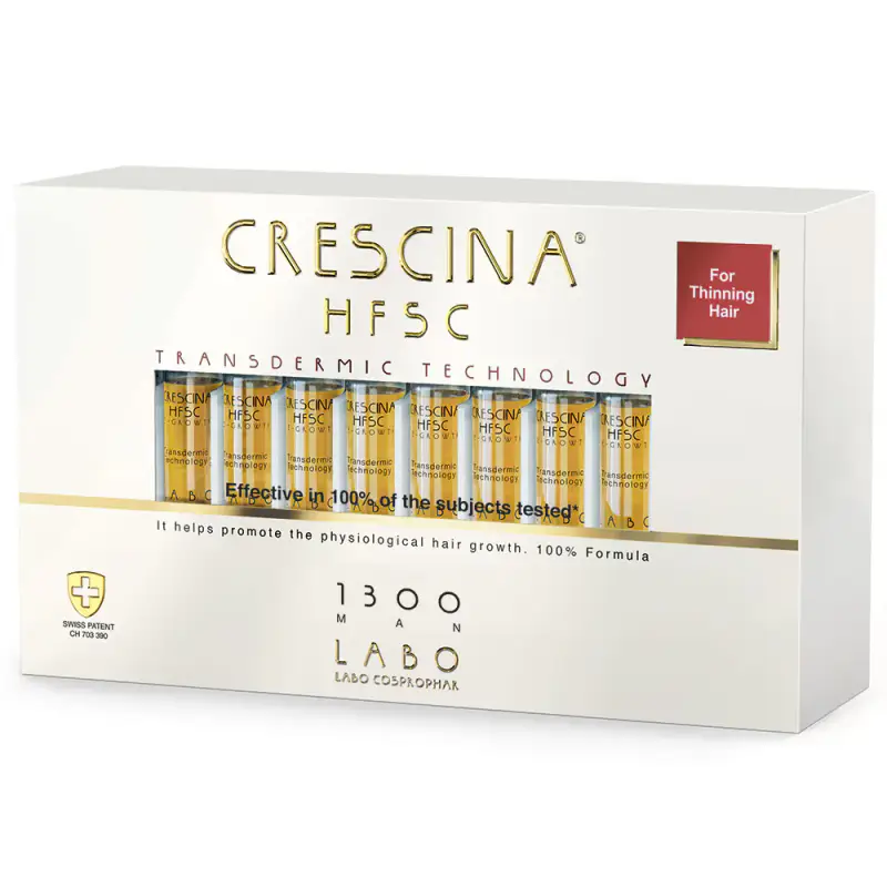 Crescina Transdermic HFSC 1300 Fiale per la stimolazione della crescita Siero di trattamento per il cuoio capelluto per uomo 20 pezzi 3,5 ml