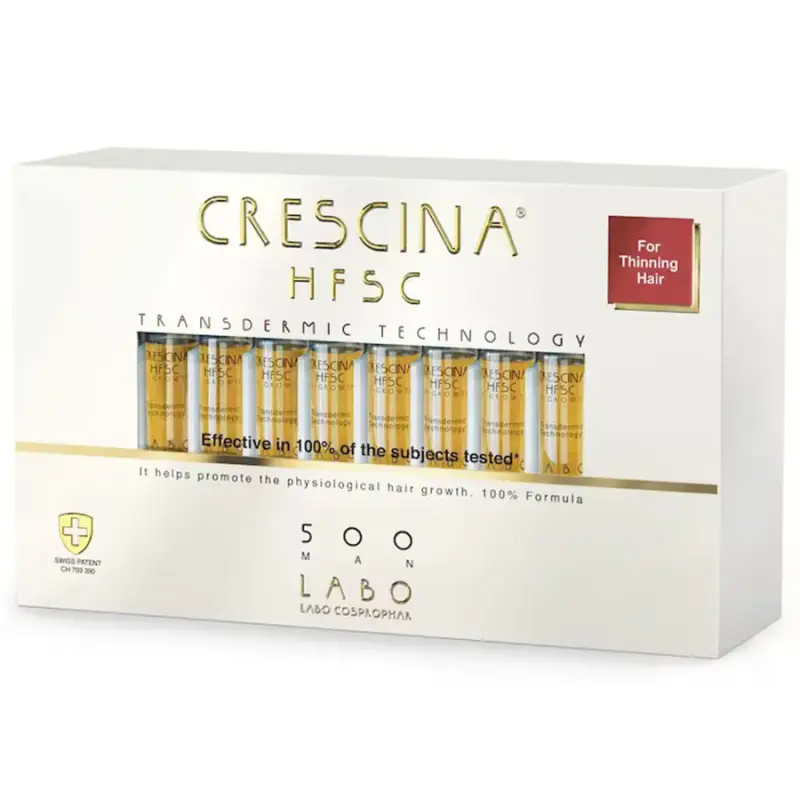 Crescina Transdermic HFSC 500 Fiale per la stimolazione della crescita Siero di trattamento per il cuoio capelluto per uomo 20 pezzi 3,5 ml