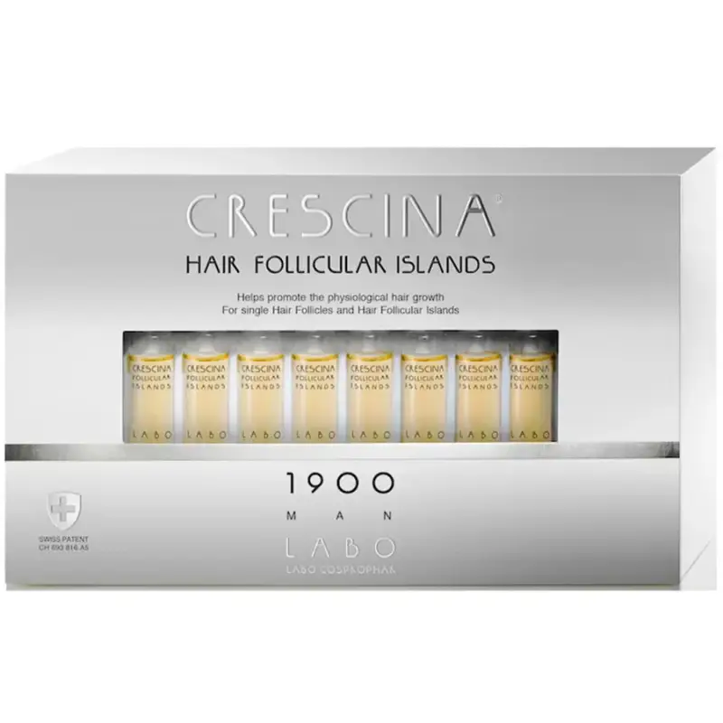 Set Crescina Follicular Islands 1900 Fiale per la stimolazione della crescita Siero di trattamento per il cuoio capelluto per uomo 20 pz