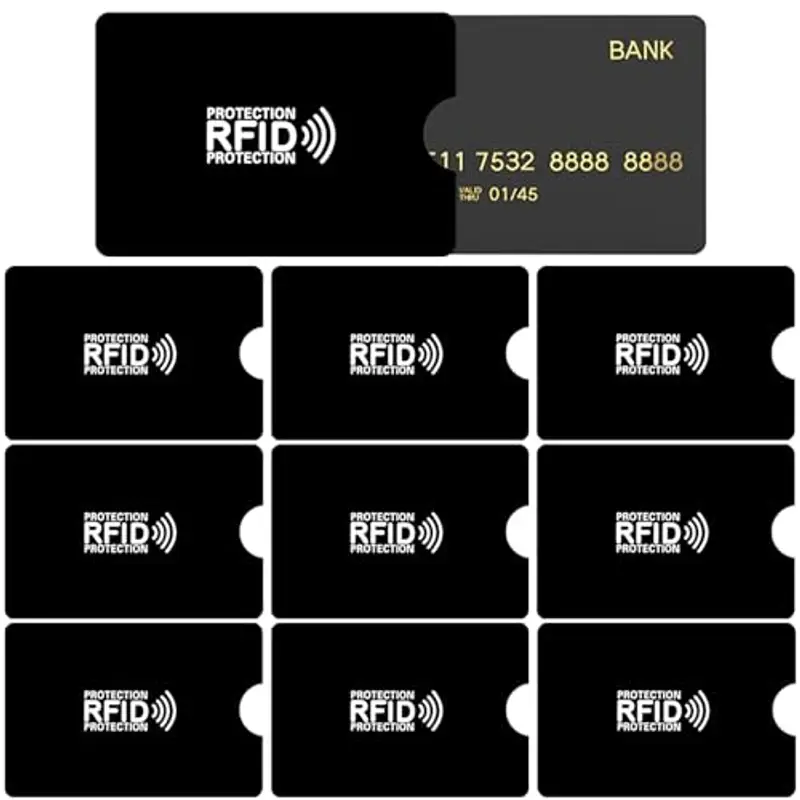 LABUYI 10 Pezzi RFID Protection Card,Protezione Carte Di Credito,Custodie Blocco RFID,Proteggi Carte Di Credito,Custodia Carta Di Credito,Contactless Protezione RFID e NFC,6.2 x 9.2cm,Nero