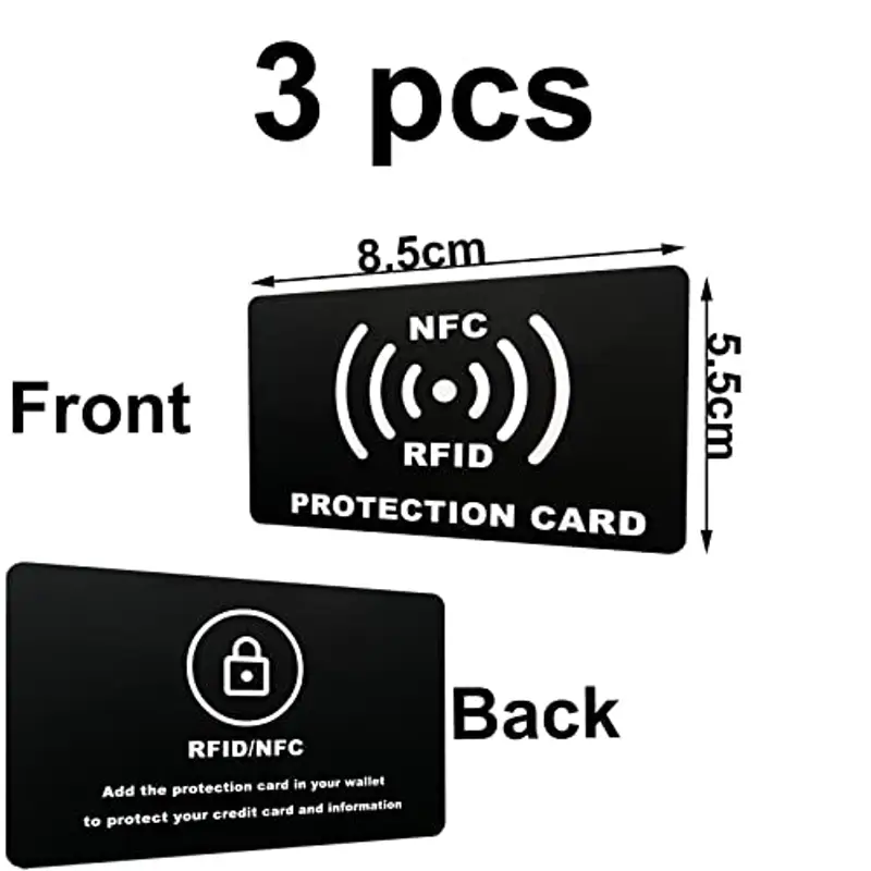 LABUYI 3pcs Protezione RFID/NFC, Carta Blocco per Credito Contactless, D'identità e Bancaria - Anti Frode (Nero) miniatura 3