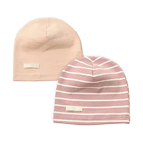 LACOFIA Berretto Beanie neonata Cappello a Maglia da Bambina Cotone Striscia Rosa L/3